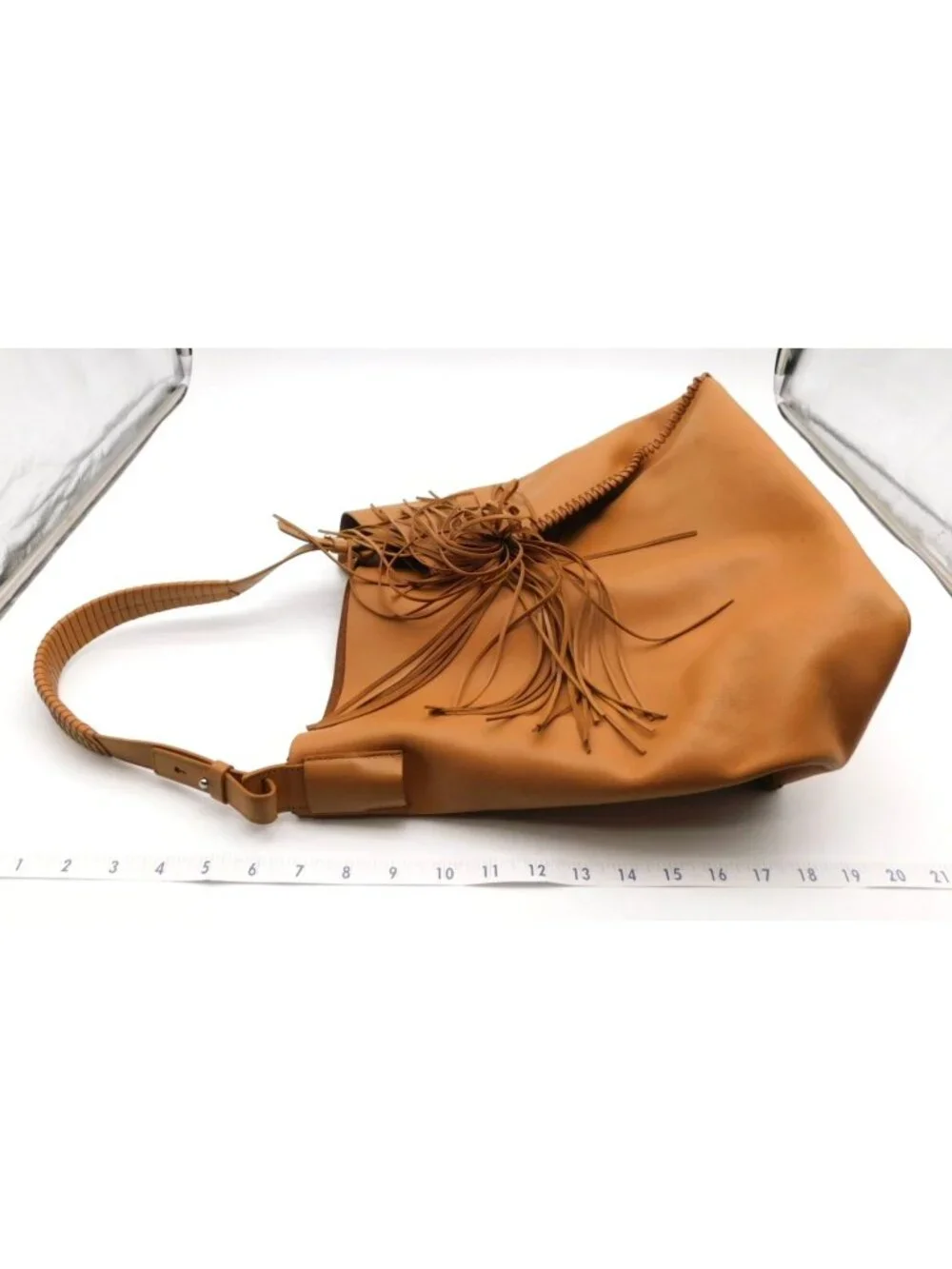 AllSaints Tan Leather Hobo Bag Whipstitch Shoulder Tote Boho Slouchy Large